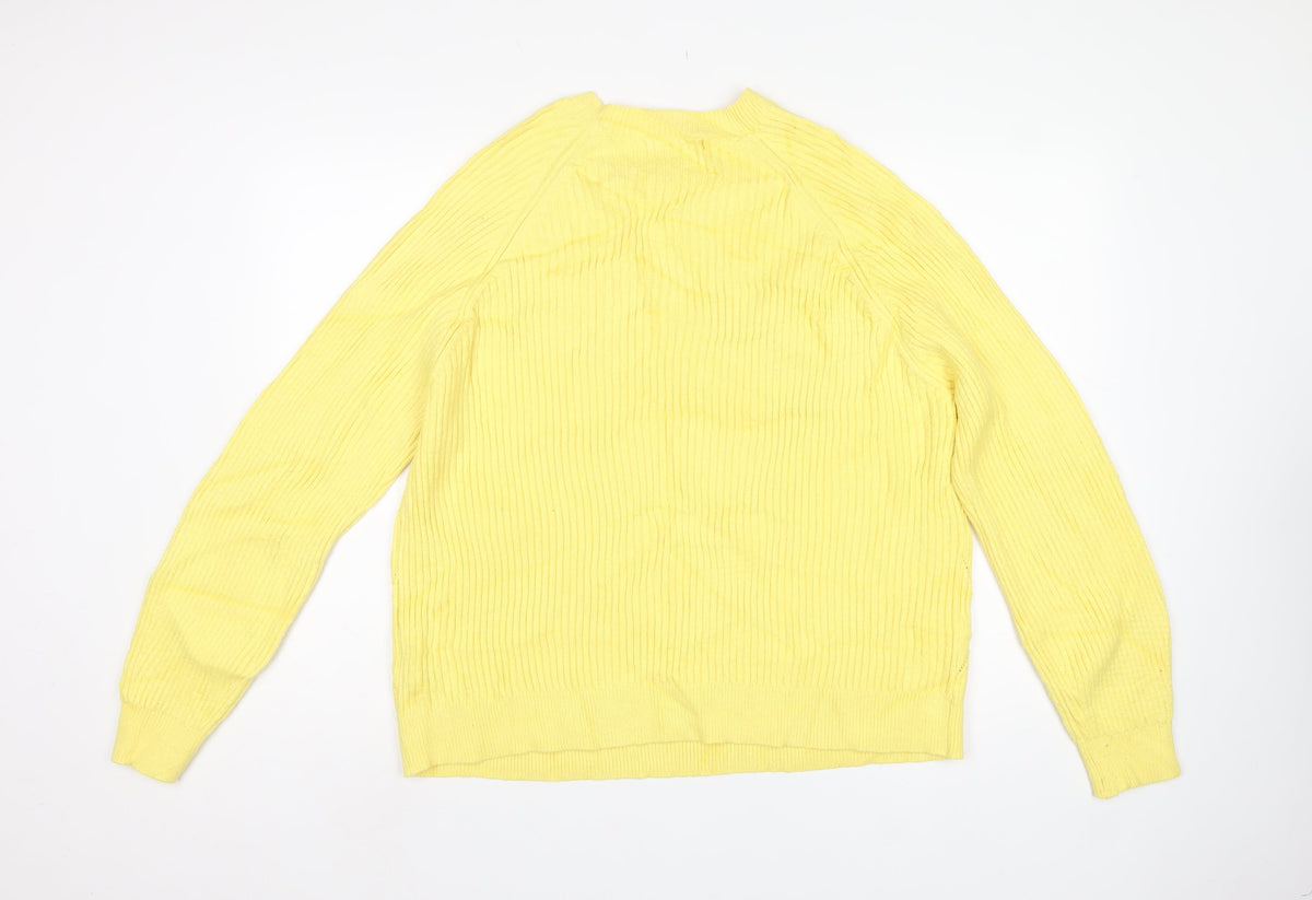 Marks & Spencer Womens Yellow XL Argyle Rib Knit Crew Neck Jumper