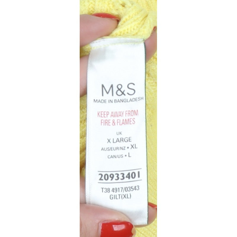 Marks & Spencer Womens Yellow XL Argyle Rib Knit Crew Neck Jumper