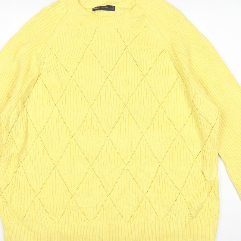 Marks & Spencer Womens Yellow XL Argyle Rib Knit Crew Neck Jumper