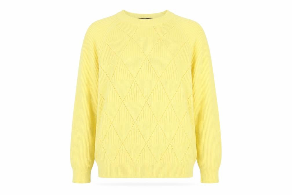 Marks & Spencer Womens Yellow XL Argyle Rib Knit Crew Neck Jumper