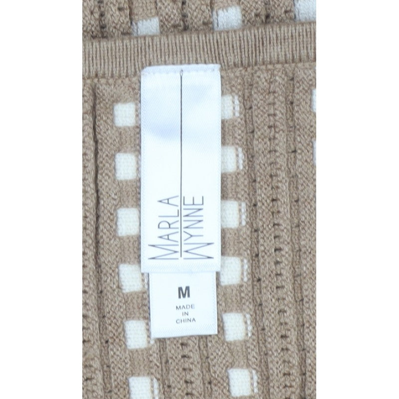 Marla Wynne Women Beige M Open-Knit Short Sleeve Pullover Jumper