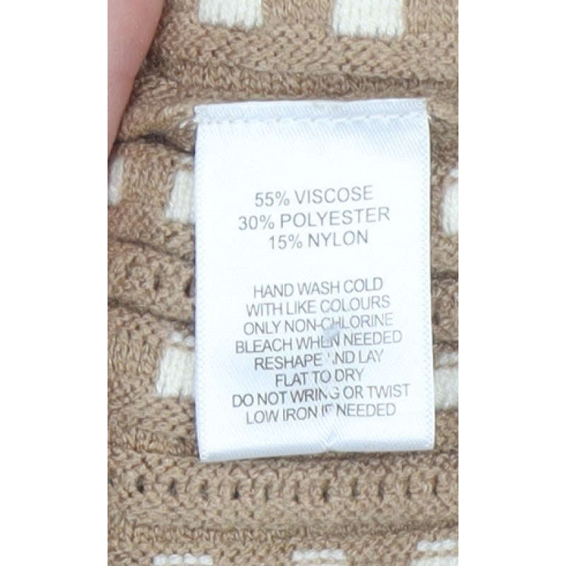 Marla Wynne Women Beige M Open-Knit Short Sleeve Pullover Jumper