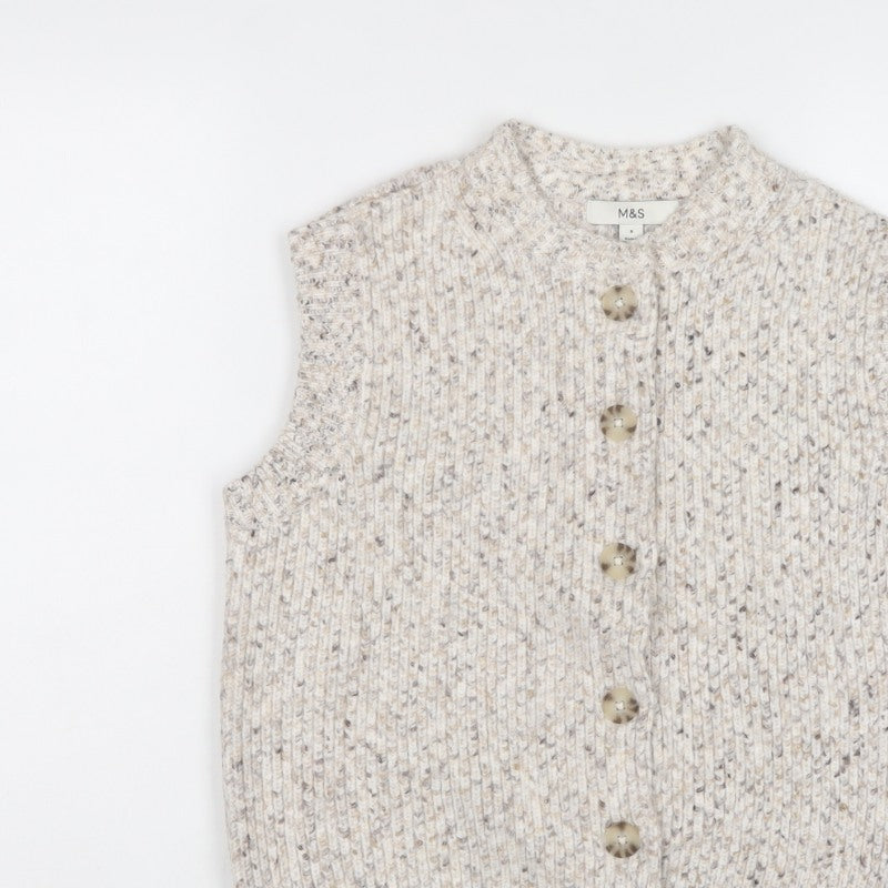 Marks & Spencer Women Ivory S Chunky Knit Button V-Neck Vest Cardigan