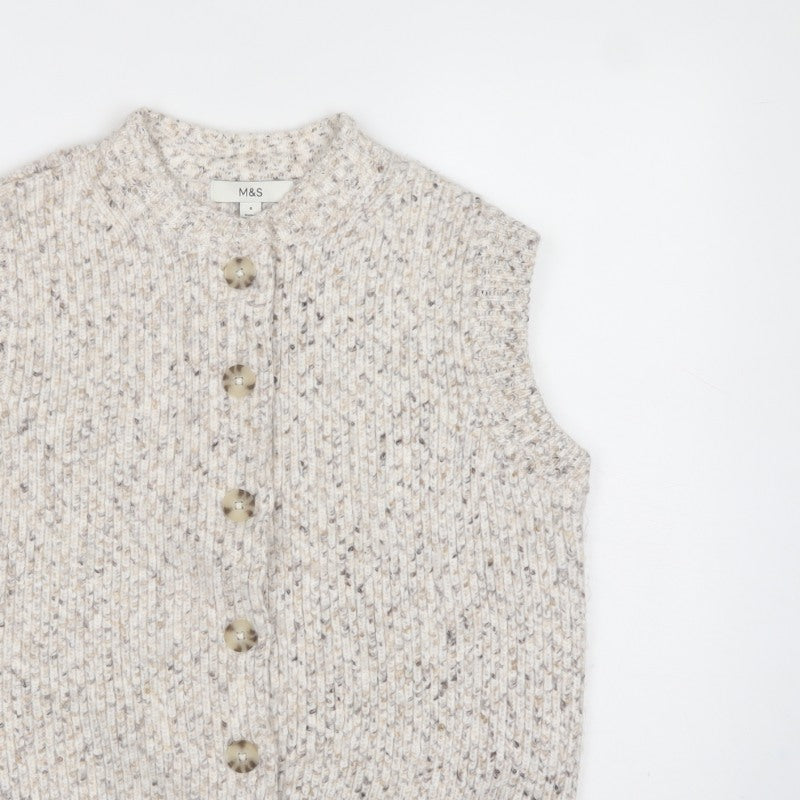 Marks & Spencer Women Ivory S Chunky Knit Button V-Neck Vest Cardigan