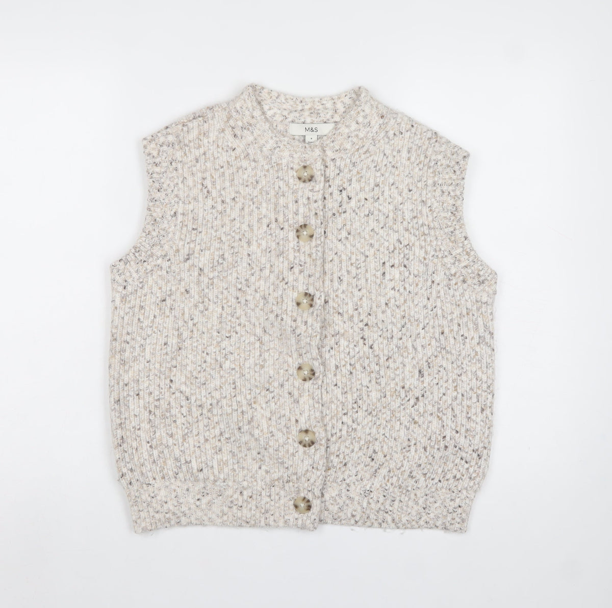 Marks & Spencer Women Ivory S Chunky Knit Button V-Neck Vest Cardigan
