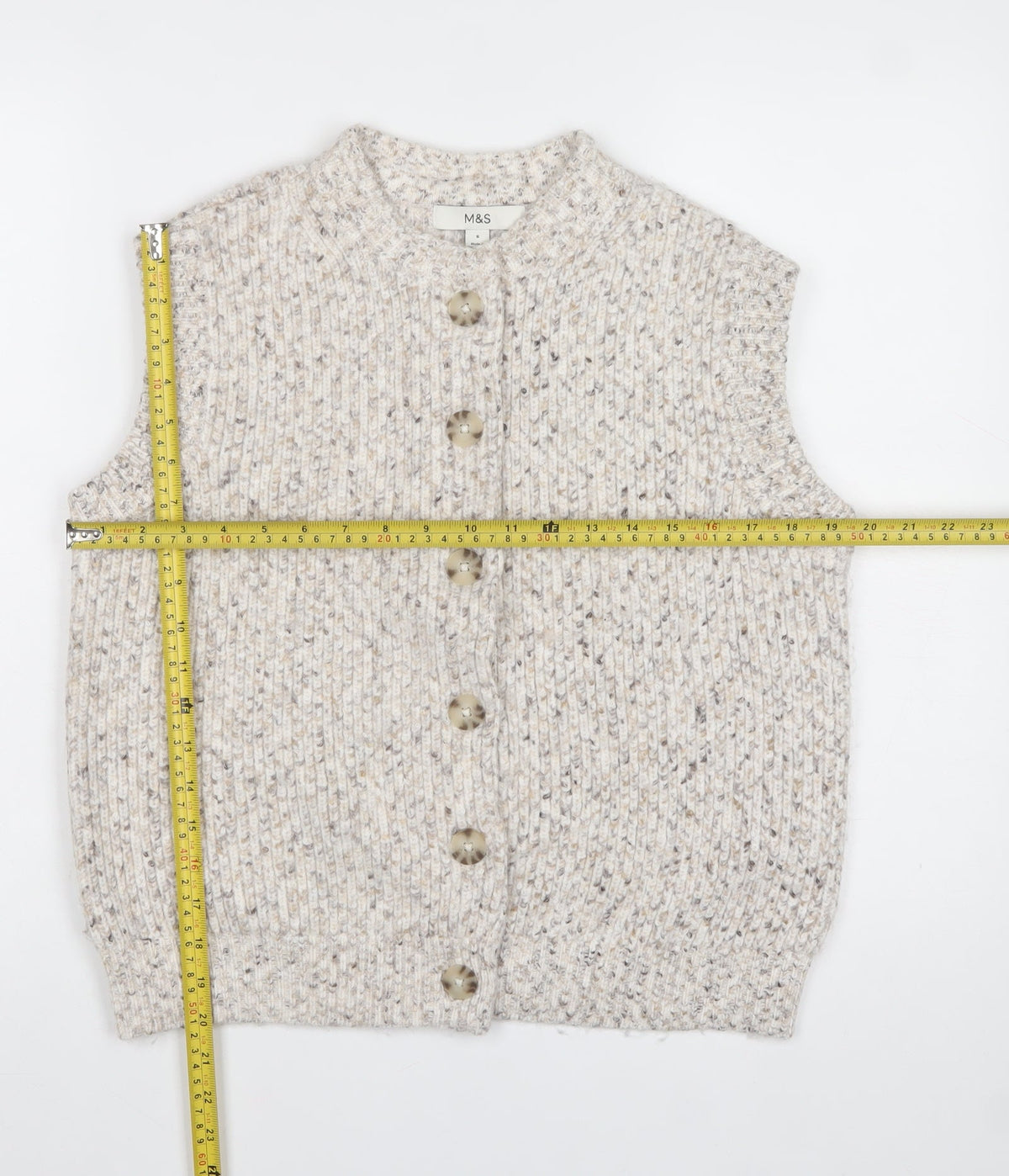 Marks & Spencer Women Ivory S Chunky Knit Button V-Neck Vest Cardigan