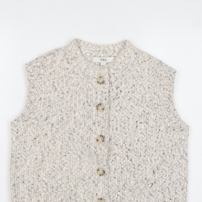 Marks & Spencer Women Ivory S Chunky Knit Button V-Neck Vest Cardigan