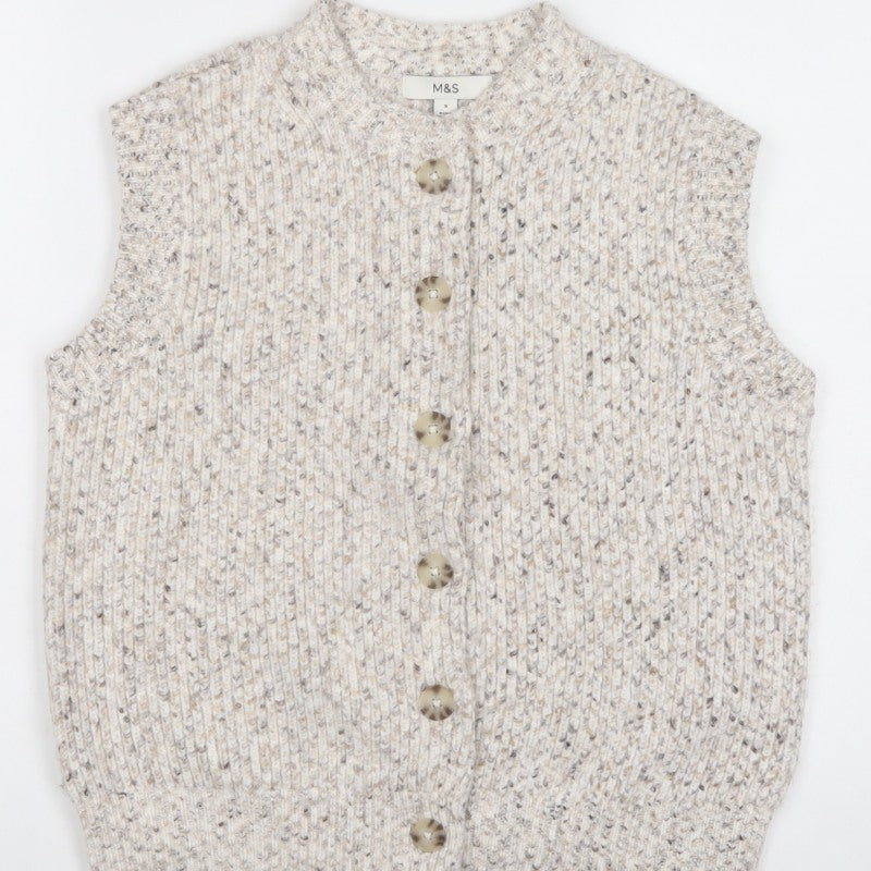 Marks & Spencer Women Ivory S Chunky Knit Button V-Neck Vest Cardigan