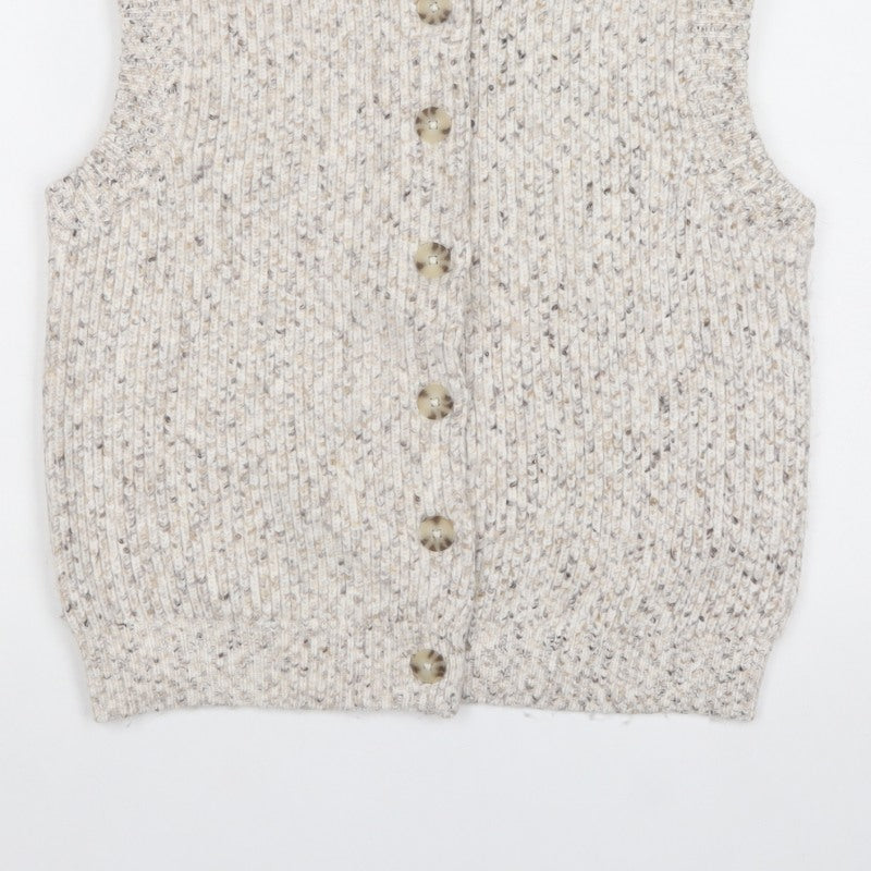 Marks & Spencer Women Ivory S Chunky Knit Button V-Neck Vest Cardigan