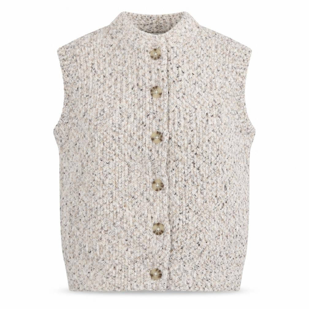 Marks & Spencer Women Ivory S Chunky Knit Button V-Neck Vest Cardigan