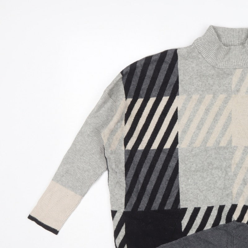 River Island Women Grey Geometric Roll Neck Oversized Jumper M