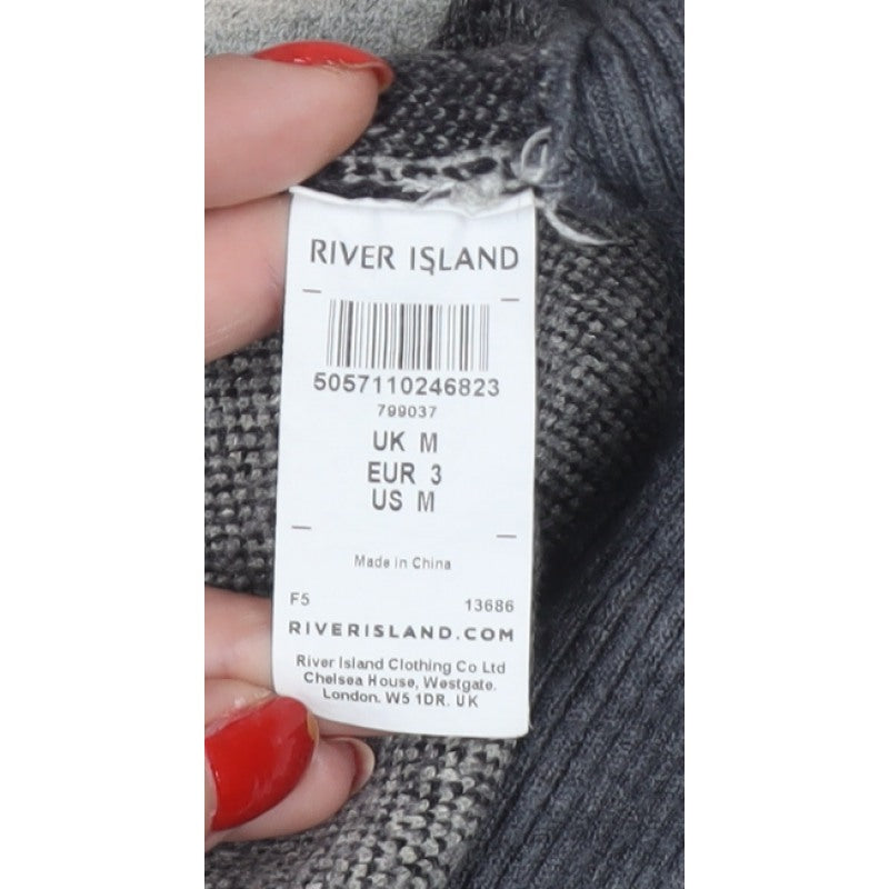 River Island Women Grey Geometric Roll Neck Oversized Jumper M