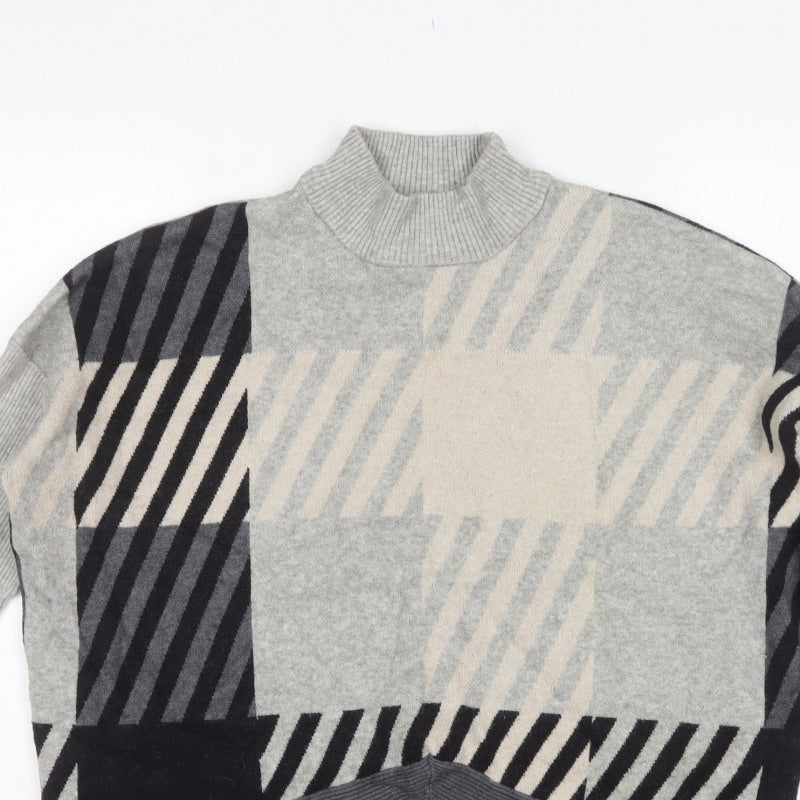 River Island Women Grey Geometric Roll Neck Oversized Jumper M