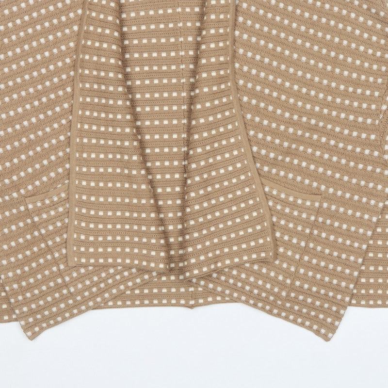 Marla Wynne Women Beige S Open Knit Short Sleeve Cardigan