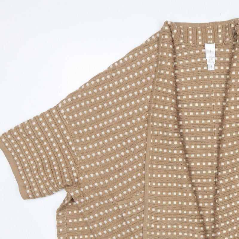 Marla Wynne Women Beige S Open Knit Short Sleeve Cardigan