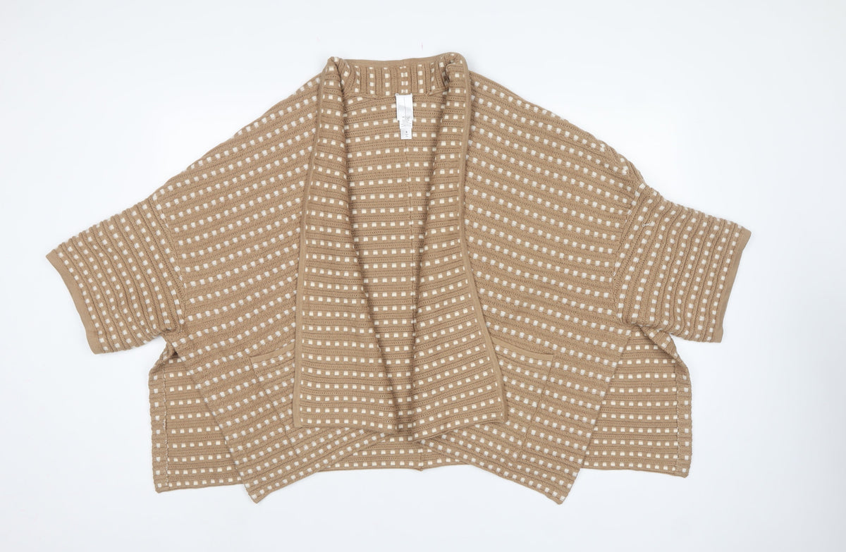 Marla Wynne Women Beige S Open Knit Short Sleeve Cardigan