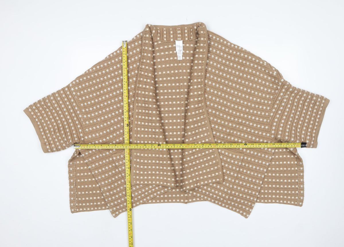 Marla Wynne Women Beige S Open Knit Short Sleeve Cardigan