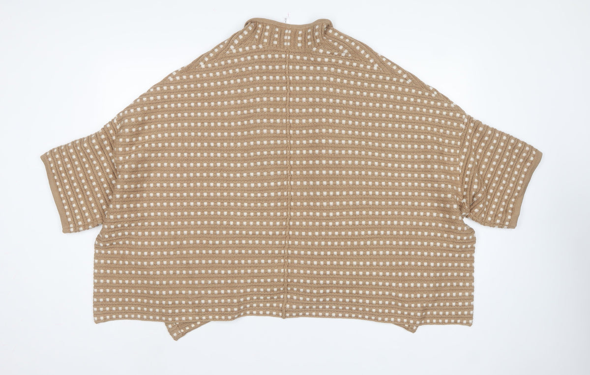 Marla Wynne Women Beige S Open Knit Short Sleeve Cardigan