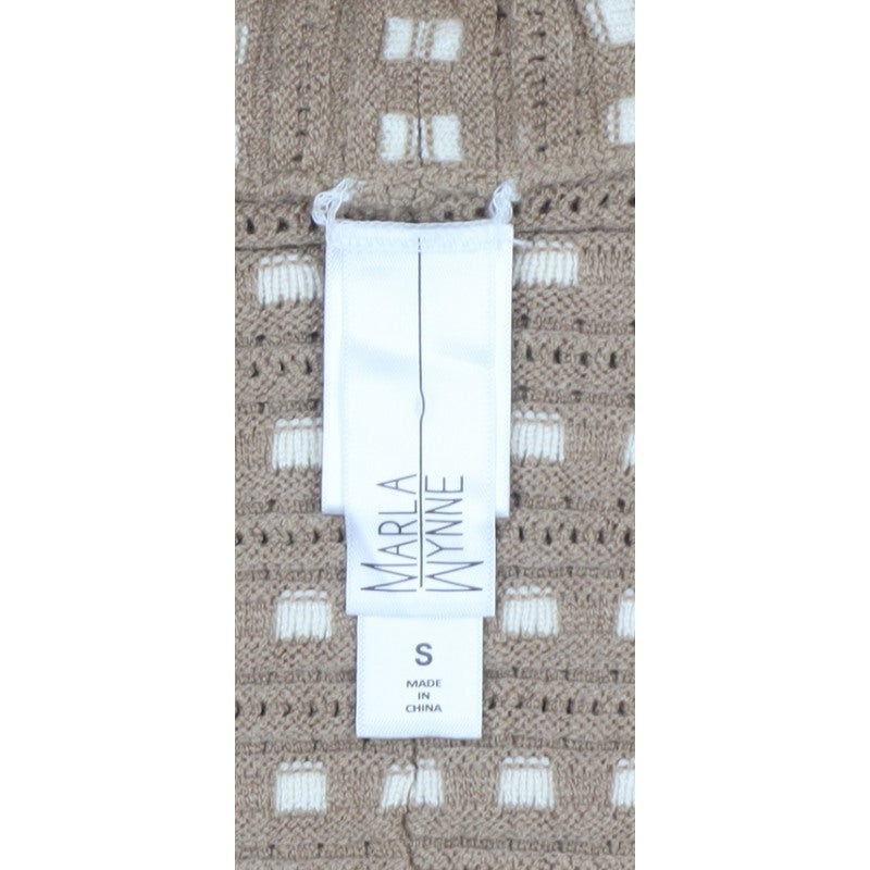 Marla Wynne Women Beige S Open Knit Short Sleeve Cardigan