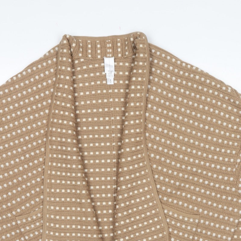 Marla Wynne Women Beige S Open Knit Short Sleeve Cardigan