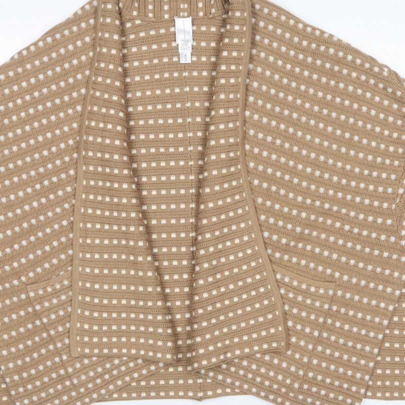 Marla Wynne Women Beige S Open Knit Short Sleeve Cardigan