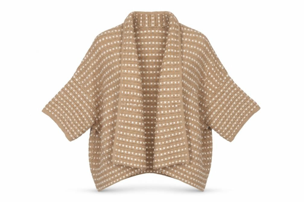 Marla Wynne Women Beige S Open Knit Short Sleeve Cardigan