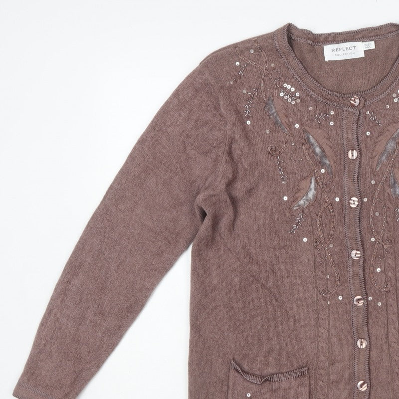 Reflect Collection Women’s Brown M/L Embellished Knit Cardigan