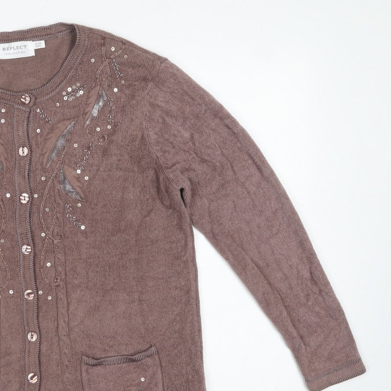 Reflect Collection Women’s Brown M/L Embellished Knit Cardigan