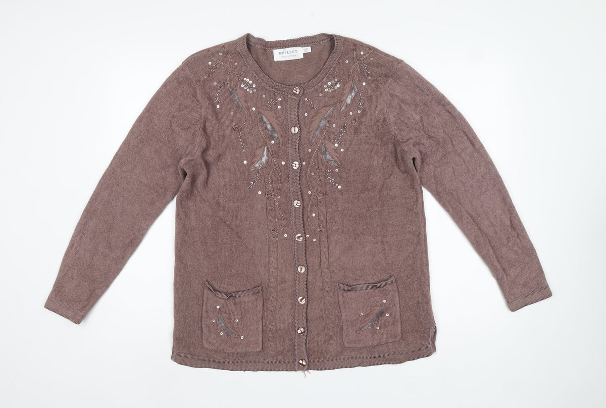 Reflect Collection Women’s Brown M/L Embellished Knit Cardigan