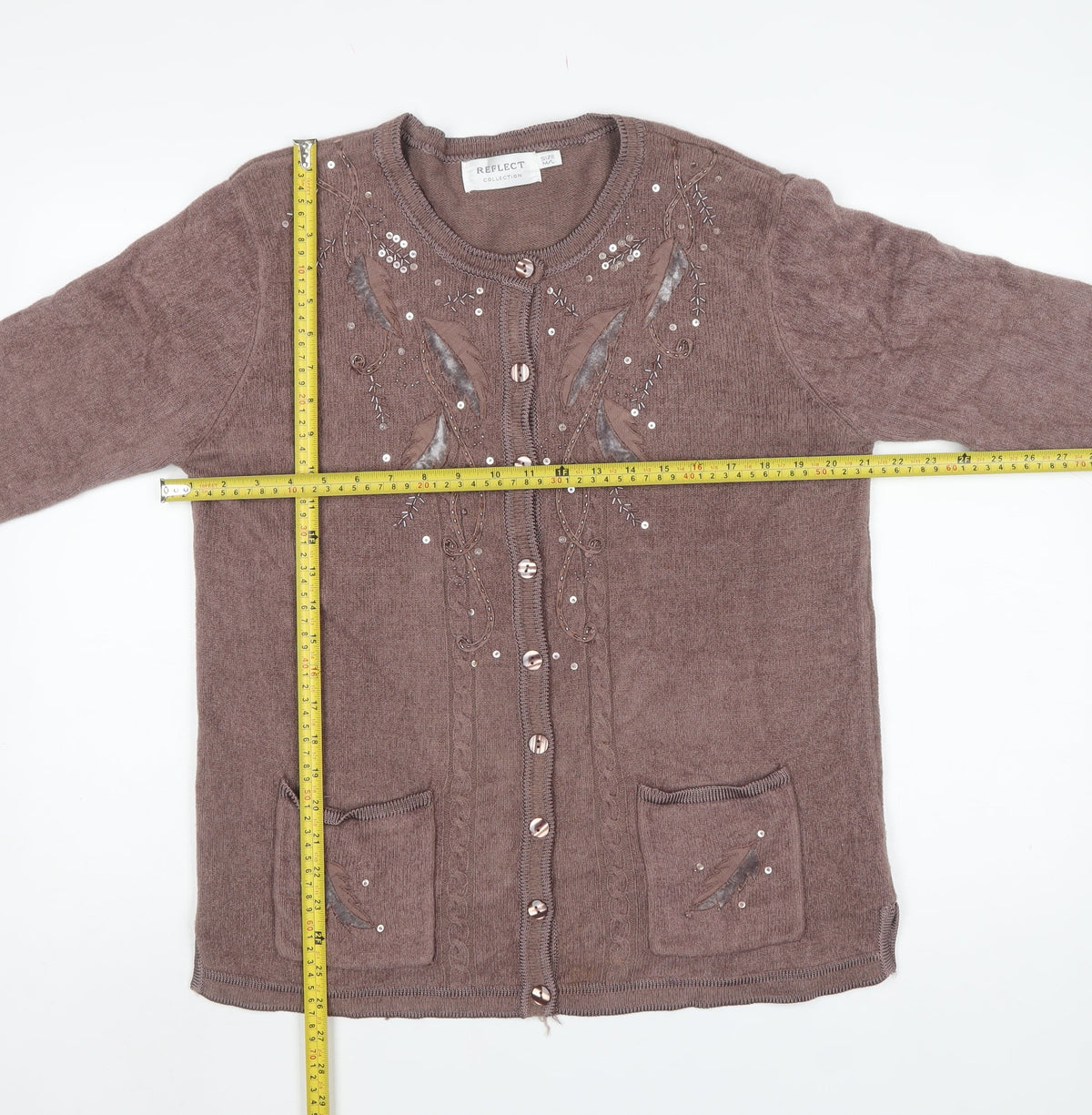 Reflect Collection Women’s Brown M/L Embellished Knit Cardigan