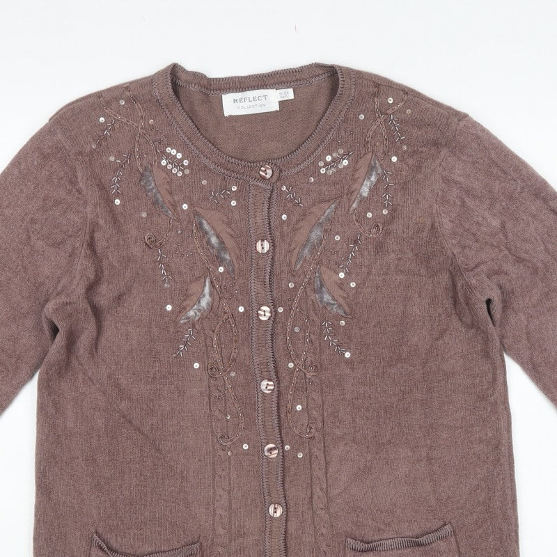 Reflect Collection Women’s Brown M/L Embellished Knit Cardigan