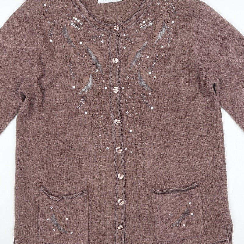 Reflect Collection Women’s Brown M/L Embellished Knit Cardigan