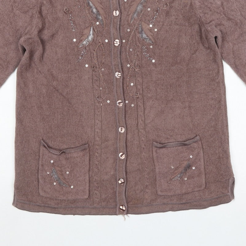 Reflect Collection Women’s Brown M/L Embellished Knit Cardigan