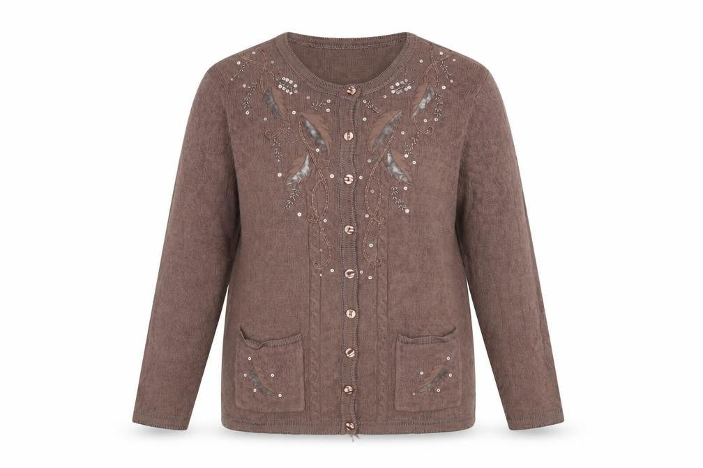Reflect Collection Women’s Brown M/L Embellished Knit Cardigan