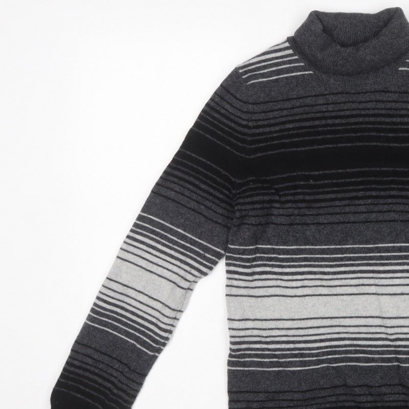 Marks & Spencer Women Grey Striped Roll Neck Knit Jumper UK 10