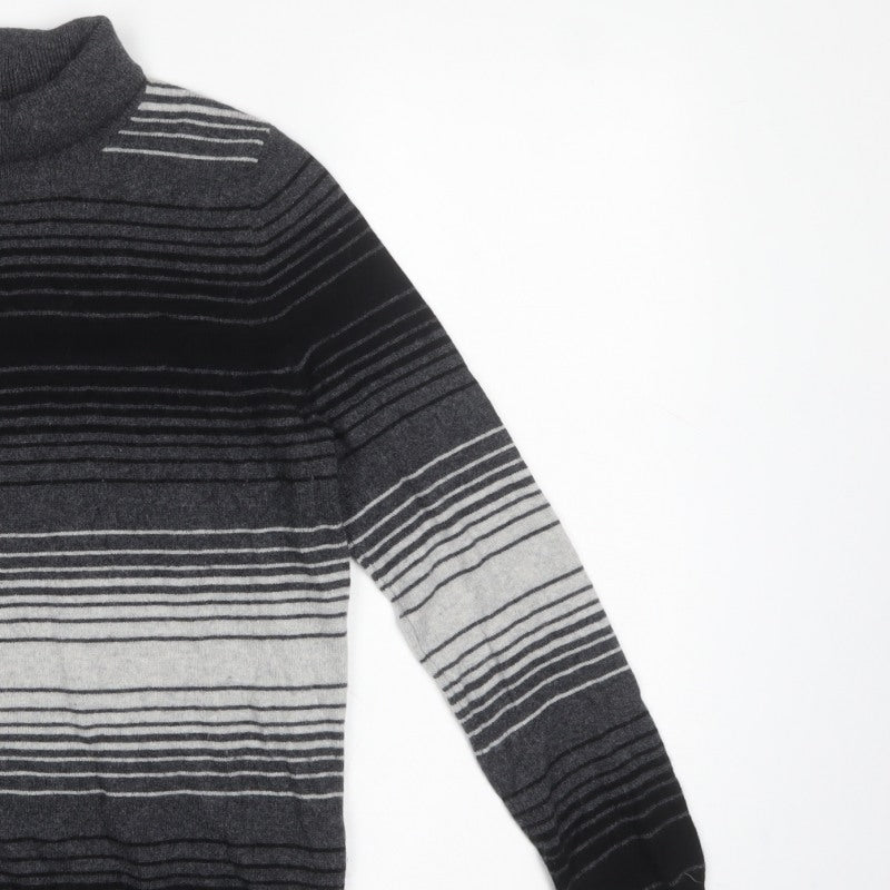 Marks & Spencer Women Grey Striped Roll Neck Knit Jumper UK 10