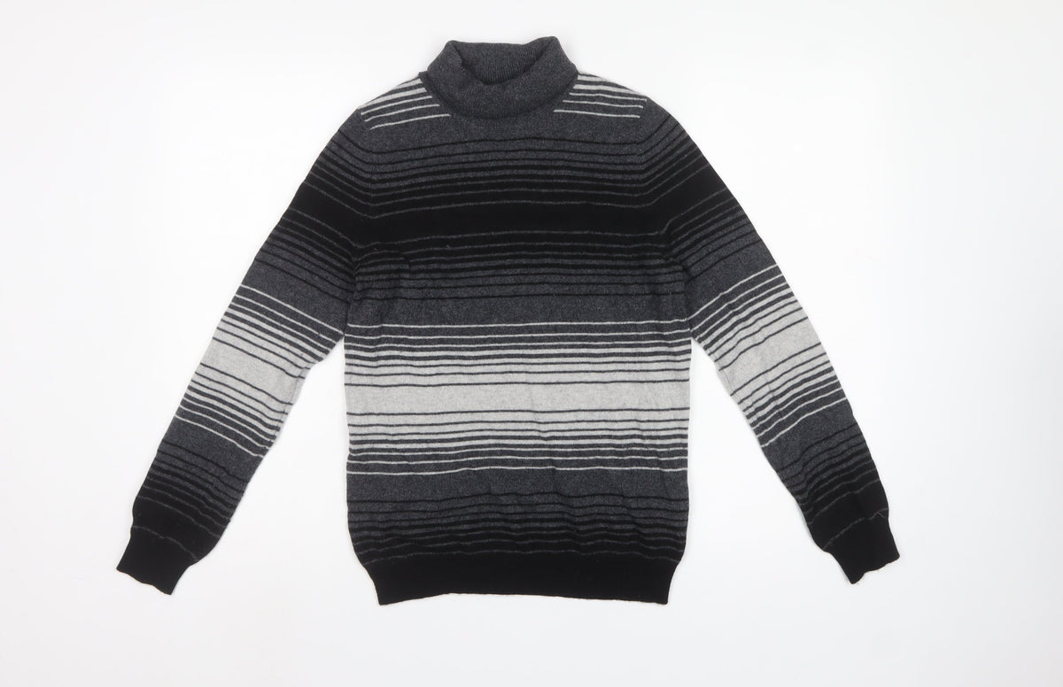 Marks & Spencer Women Grey Striped Roll Neck Knit Jumper UK 10