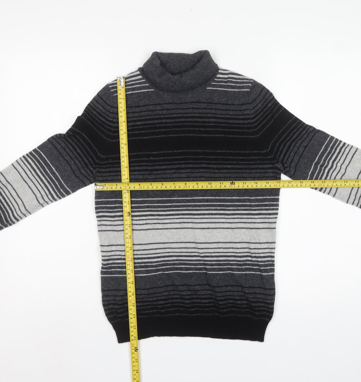 Marks & Spencer Women Grey Striped Roll Neck Knit Jumper UK 10