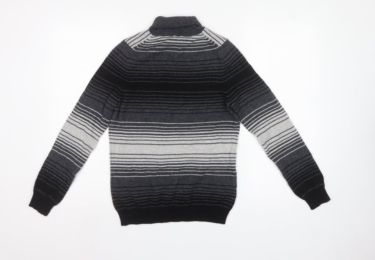 Marks & Spencer Women Grey Striped Roll Neck Knit Jumper UK 10