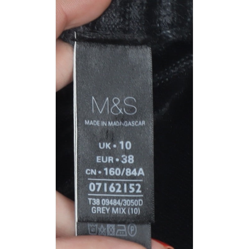 Marks & Spencer Women Grey Striped Roll Neck Knit Jumper UK 10