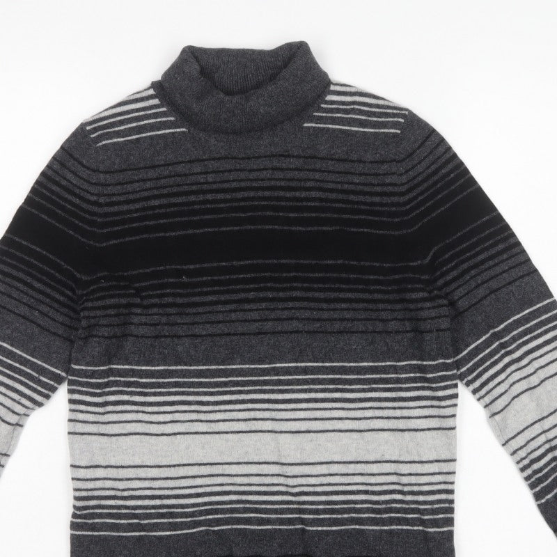 Marks & Spencer Women Grey Striped Roll Neck Knit Jumper UK 10