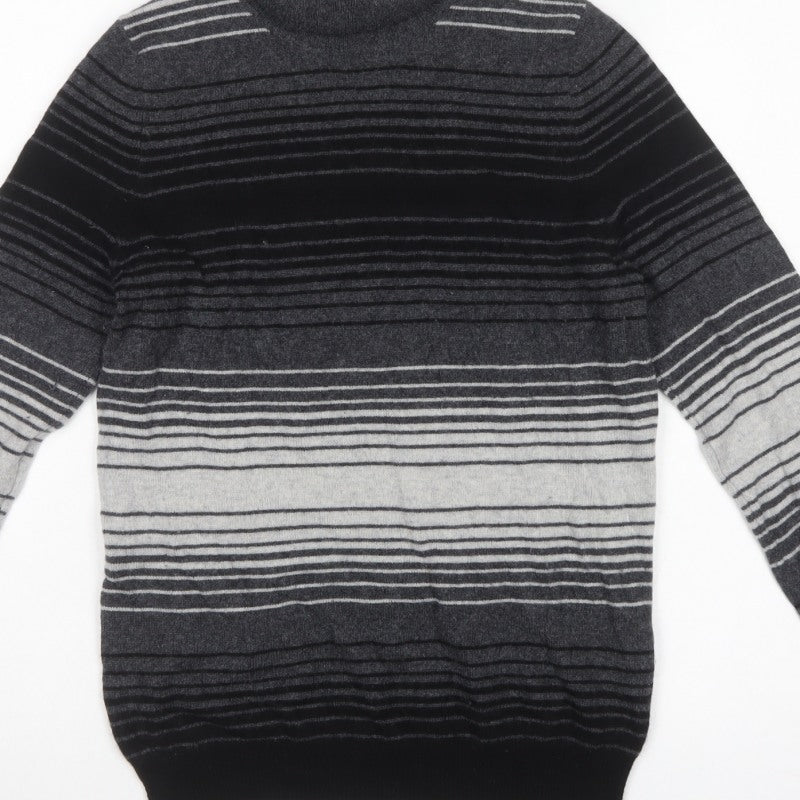 Marks & Spencer Women Grey Striped Roll Neck Knit Jumper UK 10