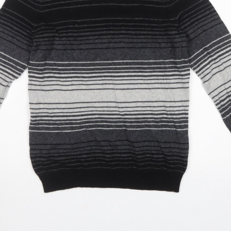 Marks & Spencer Women Grey Striped Roll Neck Knit Jumper UK 10
