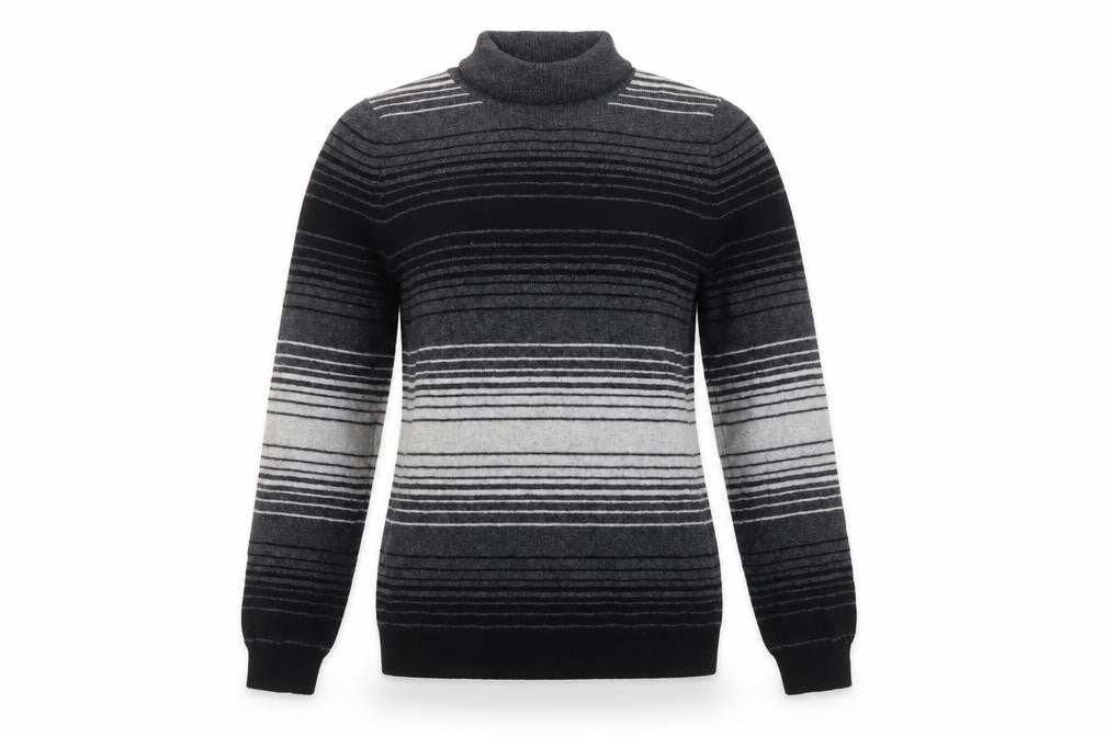 Marks & Spencer Women Grey Striped Roll Neck Knit Jumper UK 10