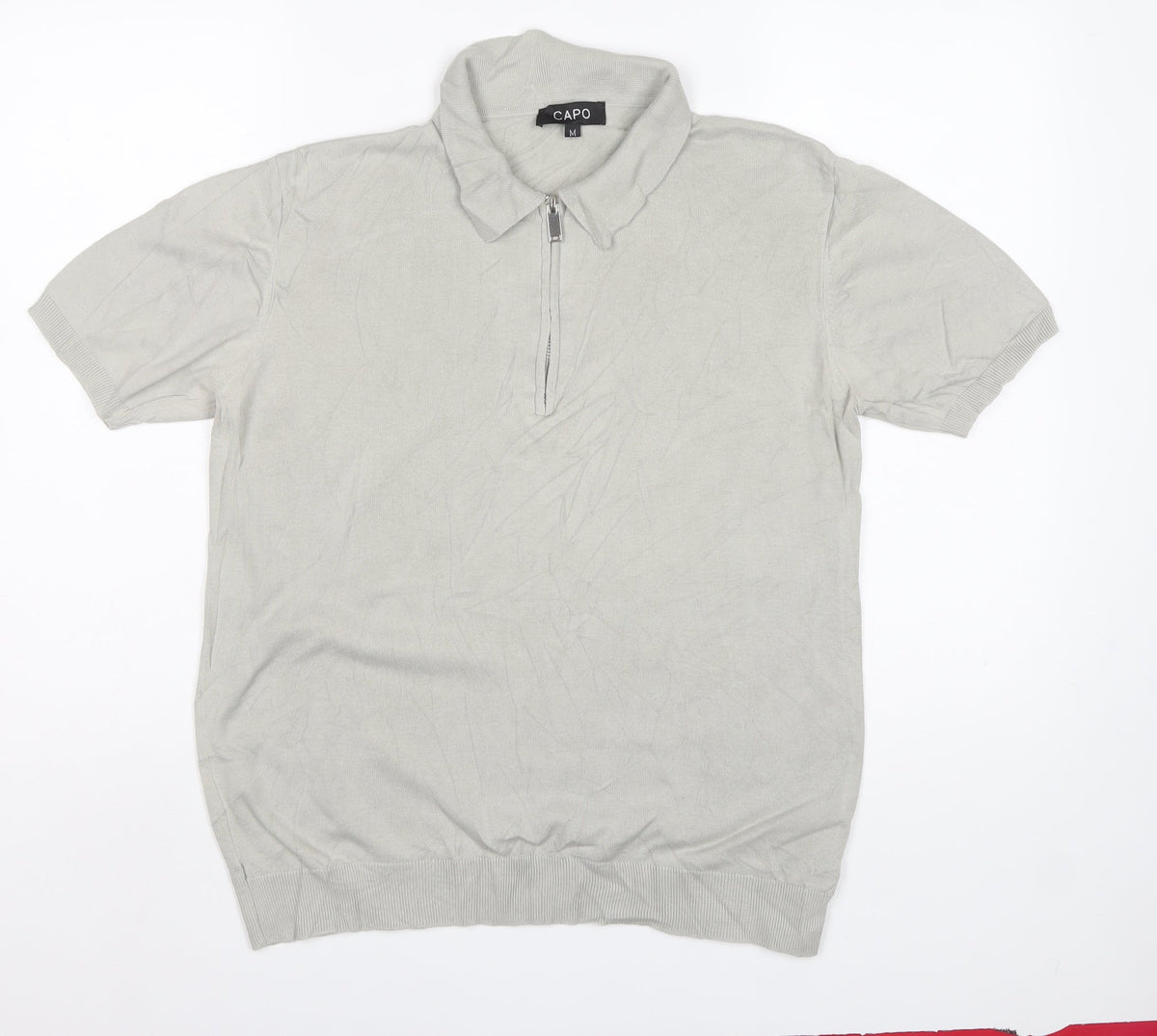 CAPO Men's Grey M 1/4 Zip Short Sleeve Cotton Knit Polo