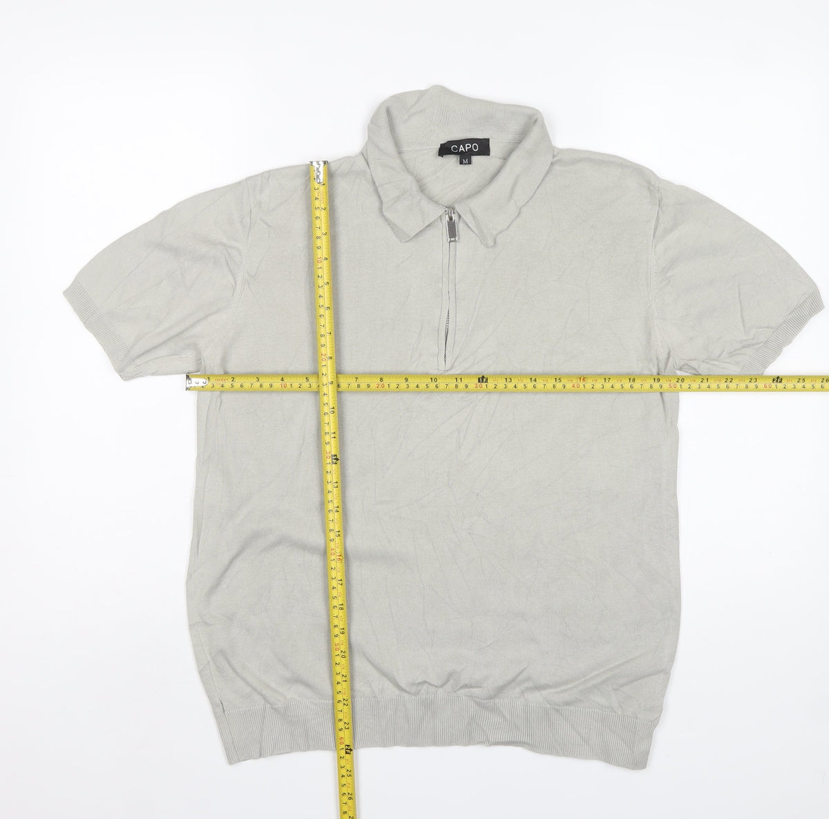 CAPO Men's Grey M 1/4 Zip Short Sleeve Cotton Knit Polo