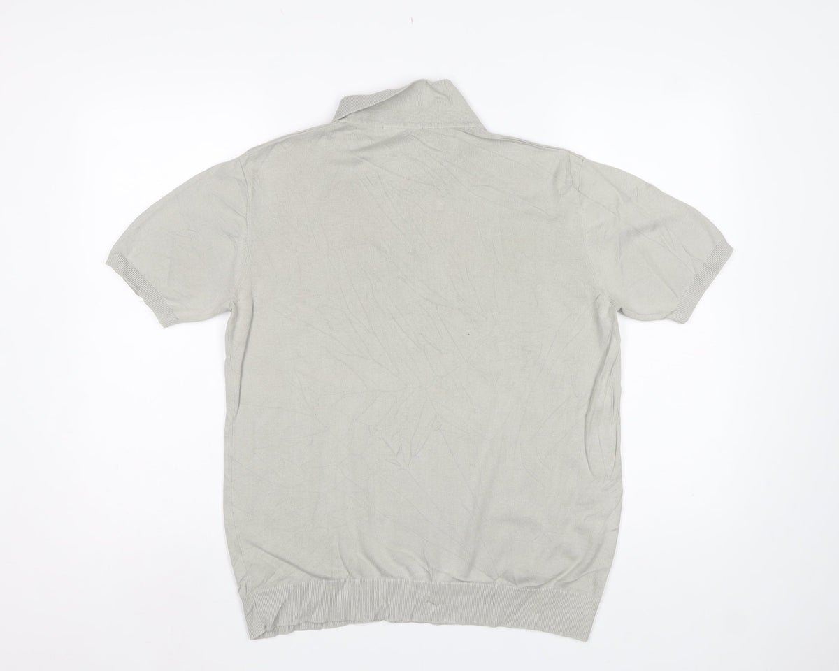 CAPO Men's Grey M 1/4 Zip Short Sleeve Cotton Knit Polo