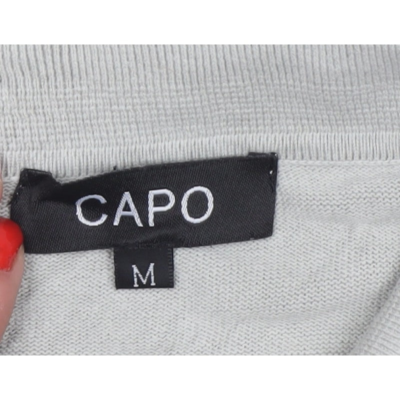 CAPO Men's Grey M 1/4 Zip Short Sleeve Cotton Knit Polo