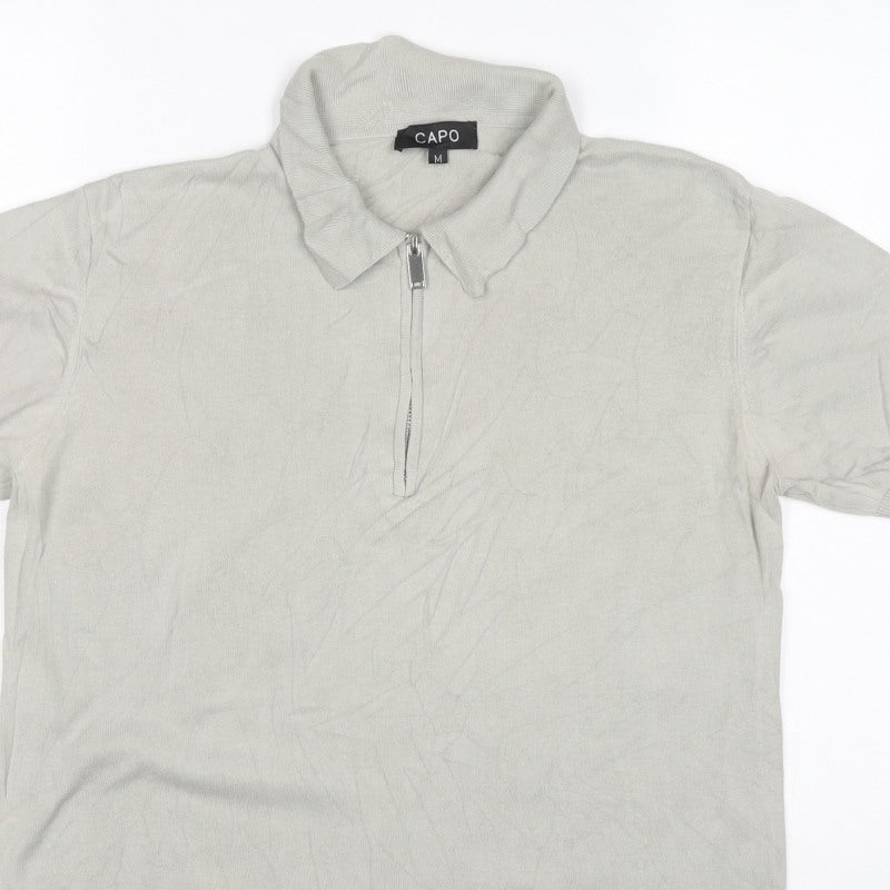 CAPO Men's Grey M 1/4 Zip Short Sleeve Cotton Knit Polo