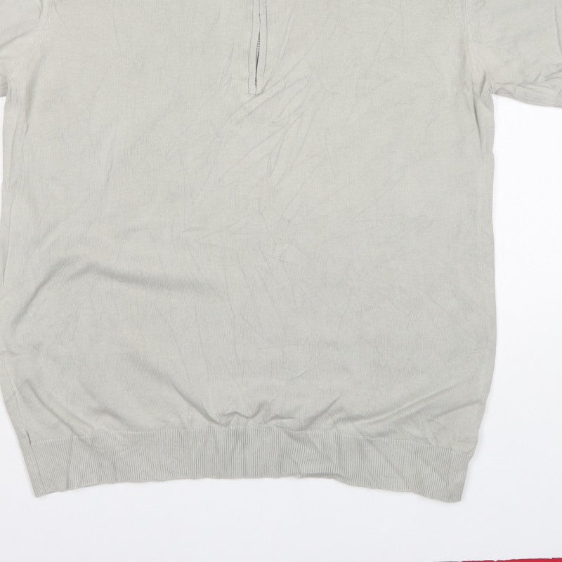 CAPO Men's Grey M 1/4 Zip Short Sleeve Cotton Knit Polo